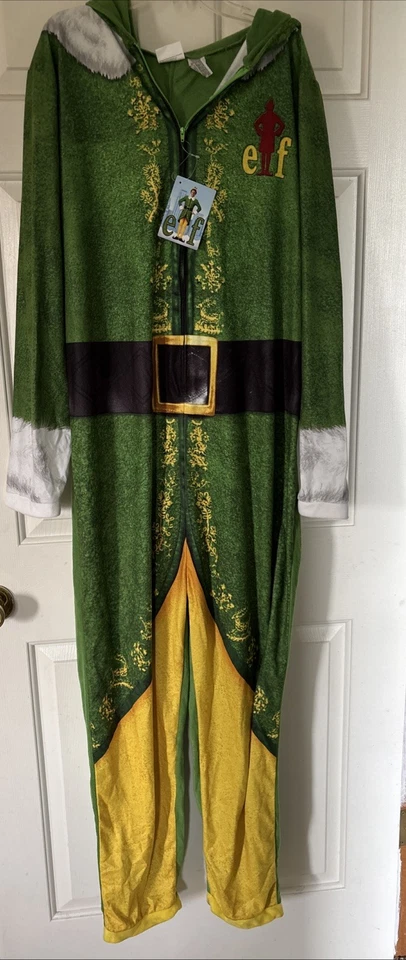 Buddy эльф цельный пижамы костюм для Хэллоуина взрослый размер L молнии флис - Изображение 1 из 4