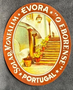 HOTEL SOLAR MONFALIM EVORA PORTUGAL ~ ETIQUETA EQUIPAJE HOTEL Y RESTAURANTE - Imagen 1 de 2