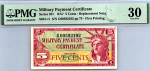 Series 591 ($.05 CENTS) 1st Printing REPLACEMENT PMG 30 VF Pick S861-1r - Picture 1 of 12