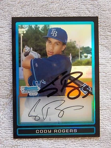 Tampa Bay Rays Cody Rogers Signed 2009 Bowman Chrome Refractor 1st Card Auto - Picture 1 of 1