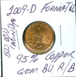 2009 D SMS FORMATIVE 95% COPPER LINCOLN CENT FINEST BU 99 CENTS SHIPPING * - Picture 1 of 2