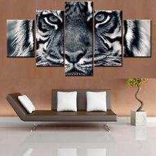 Tiger Animal Black & White Framed 5 Piece Canvas Wall Art