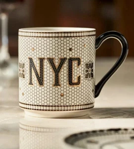 NEW ANTHROPOLOGIE BISTRO TILE NYC MUG CUP LATTE TEA COFFEE MOSAIC FRENCH GIFT - Picture 1 of 23