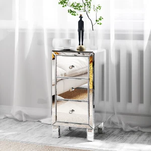 VINGLI 3-Drawer Mirrored Nightstand End Table Bedside Table for Bedroom, Living - Picture 1 of 7
