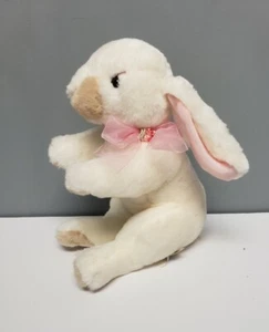 Commonwealth White Plush Stuffed Easter Bunny Rabbit Pink Bow 10" Realistic - Picture 1 of 13