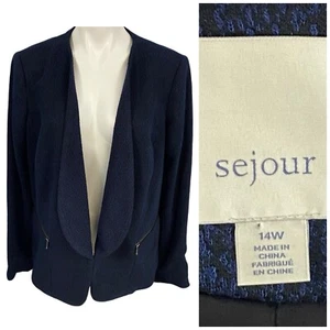 Sejour Blazer Womens 14W Blue Knit Work Office Basic Jacket Zipper Pockets - Picture 1 of 16