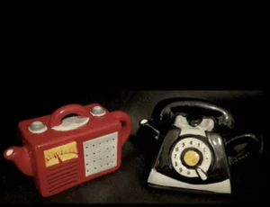 Vintage Ceramic Teapots SHORTWAVE RADIO & ROTARY DIAL TELEPHONE Collectible - Picture 1 of 9