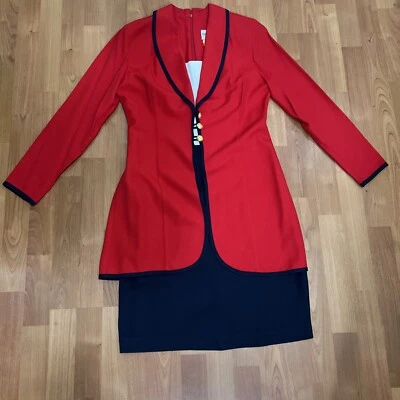 MINT Vintage Danny and Nicole Womens 4p Red Navy Blue Gold Dress Long Sleeve - Image 1 of 4