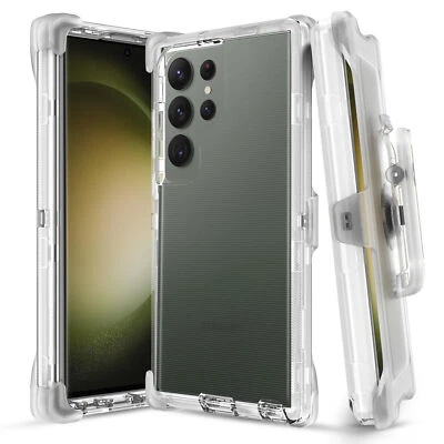 Clear For Samsung Galaxy S23 Ultra Shockproof Defender Case w/ Belt Holster Clip - Image 1 of 4