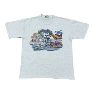 Vintage 90s Teddy Bear Tea Party T Shirt Adult Large Blue Grandma Single Stitch - Picture 1 of 8