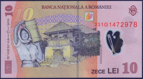 ROMANIA - P119 - 10 Lei 2005/2008 (2023) POLYMER New Coat of Arms Crowned - UNC Cover