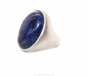 ANELLO DONNA ARGENTO 925 MASSICCIO GRANDE PIETRA CARBOCHON LAPIS NATURALE BLU - Foto 1 di 8