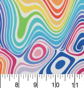 FAT QUARTER PSYCHEDELIC 1970s MOD FABRIC HIP MASK COLORFUL 18X22 100%COTTON - Picture 1 of 9