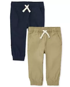 Baby-Boysand Toddler Stretch Pull on Jogger PantsFlax/Tidal 2-Pack4 Years - Picture 1 of 1