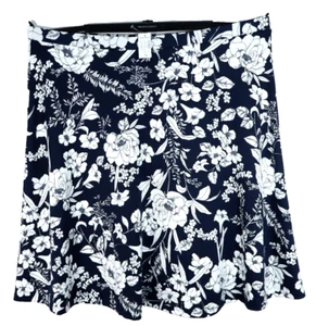 NWT ROZALI Women's Polyester A-Line Flare Skirt Floral Navy Blue White Size 3X - Picture 1 of 14