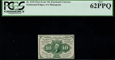 Fr-1241 $0.10 First Issue Fractional Currency - 10 Cents - Graded PCGS 62PPQ - Image 1 of 2