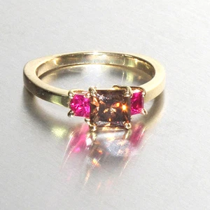 1.25 ct Fancy Color Diamond & Ruby Ring size 8 GIA 18K rose gold DK Design USA - Picture 1 of 5