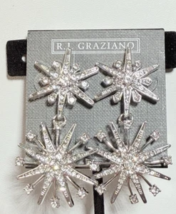 RJ Graziano earrings Star Burst Silver Tone Dangle Drop Fancy - Picture 1 of 4