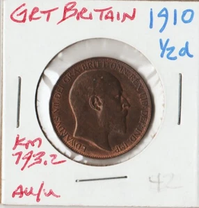 GREAT BRITAIN 1910 | HALFPENNY 1/2 d | COIN in AU/U - Picture 1 of 2