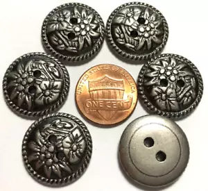 6 Heavy Antique Silver Tone Metal 2-hole Flower Floral Buttons 20mm 13/16" 11757 - Picture 1 of 3