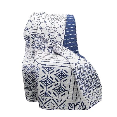 Manta de tiro azul blanco algodón retazos diseño clásico sofá silla ropa de cama Foto 1 de 4