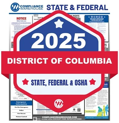 COMPLIANCE WAREHOUSE 2025 Dist of Columbia DC StateFed Labor Law in 1Compliance Poster Paper/Laminate
