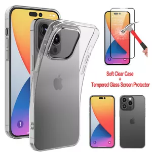 Für iPhone 15 14 13 12 Pro Max 7 6 x XR Hülle Slim Durchsichtig Abdeckung/Displayschutzfolie - Bild 1 von 10