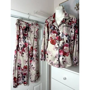 Gilligan & O'Malley Red Floral Satin PJ Top & Pants Sleepwear Set Size XXL 2X - Picture 1 of 7