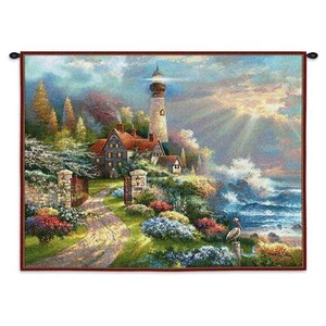 26x34 COASTAL SPLENDOR Lighthouse Ocean Tapestry Wall Hanging - Picture 1 of 1