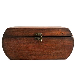 Vintage mittelbraun gebeiztes Holz Schmuck Andenken Box - Bild 1 von 10