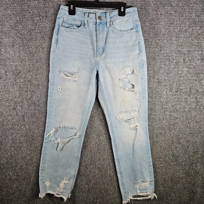 Pantalones de mezclilla Flying Monkey talla 24 desgastados recortados dobladillo crudo lavado claro Foto 1 de 4