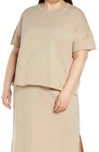 NWT Eileen Fisher Crew Neck Boxy Top Sweatshirt Terry Khaki $128 – 2X - Picture 1 of 8
