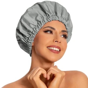 Reusable Shower Cap for Women, Large Waterproof Shower Bonnet Washable Elastic - Picture 1 of 6