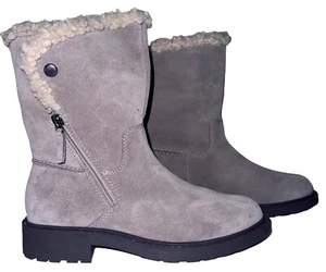 Clarks Damengröße 7 W halbhohe Wildlederstiefel Lammfell gefüttert hellbraun opalfarben Reißverschluss Kiesel - Bild 1 von 12
