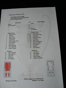 1977-78 European Champions Cup Final Liverpool v Club Brugge Matchsheet - Picture 1 of 1
