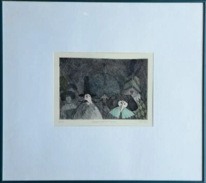 Paul Flora 8 / 200 Venezianischer Karneval 18 x 23 cm Rahmen 43 x 48 Sig. - Bild 1 von 5