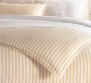 Annie Selke King Duvet Cover Palisades Camel Stripe Pine Cone Hill Fringed - Picture 1 of 8