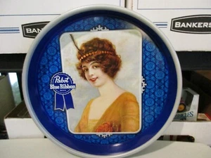 VINTAGE PABST BLAUES BAND BIERTABLETT, 13 ZOLL RUND, NEUWERTIG - Bild 1 von 3