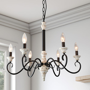 Farmhouse 6-Lights French Country Chandelier, Black Rustic Candle Style Chandeli