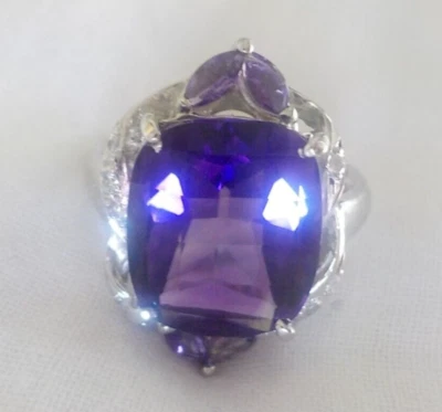 Ornate Heavy Platinum Solitaire Amethyst Diamond Ring - 10.12 gms, 6.25, 6.08 ct - Image 1 of 4