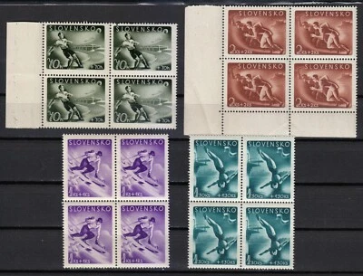 Slovakia MNH 1944 Mi 147-150 Sc B21-B24 Sports / Blocks of 4 ** - image 1 of 2