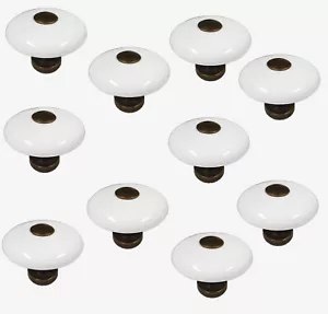 Pack Of 10 x White Porcelain Cabinet Knobs Donut Knob Antique Brass Fittings - Picture 1 of 1