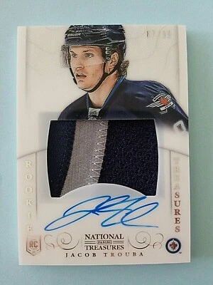 2013-14 Jacob Trouba National Treasures Rookie RC Autograph Jersey Auto 87/99 - Image 1 of 2