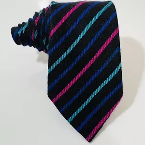 Atlas Design Sweden Black,Blue,Pink Striped 100% Wool Tie 57x2.75” Slim NWOT New - Picture 1 of 9