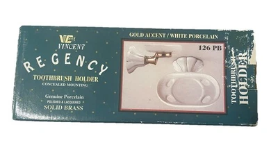 Vintage Genuine Porcelain Solid Brass Toothbrush Holder NEW IN BOX - Изображение 1 из 3