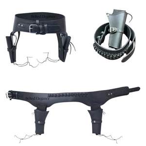 Western Gun Holster Black Leather Belt Hand Tooled Single&Double Revolver Cowboy - Picture 1 of 22