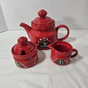 Waechtersbach roter Weihnachtsbaum 5 Tassen Teekanne + Sahne + Zucker Set West Germany - Bild 1 von 8