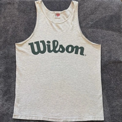 Camiseta sin mangas Wilson vintage años 90 ropa deportiva gris gimnasio gráfico hombres grande EE. UU. Foto 1 de 4