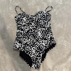 Vintage Catalina White Black Polka Dot One Piece Swimsuit Medium - Picture 1 of 6