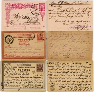 TURKEY 1886-1904 STATIONERY CARDS POSTMARKS + MESSAGES 3 ITEMS - Picture 1 of 3